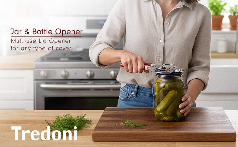 Tredoni Jar & Bottle Opener, Easy Wrench Grip/Tighten Lid Opener, Multi-Purpose Opener for Caps, Cans & Nuts -Italian Stainless Steel - Image 3